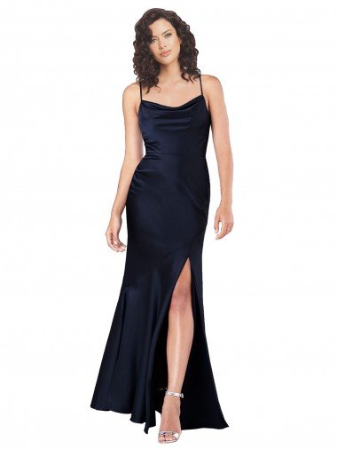 Silky Satin Cowl Neck Long Sleeveless Black Tie Evening Dress UK for Sale