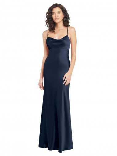 Open Back Stretch Satin Cowl Neck Long Sleeveless Black Tie Evening Dress UK for Sale