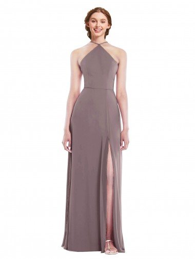 Low Back Soft Chiffon Halter Neck Long Sleeveless Formal Evening Dress UK for Sale