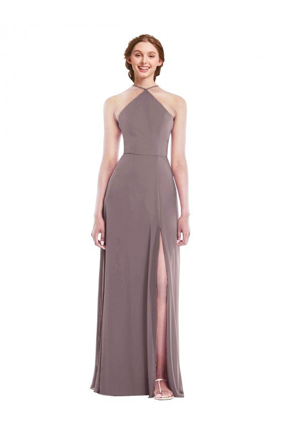 Low Back Soft Chiffon Halter Neck Long Sleeveless Formal Evening Dress UK for Sale