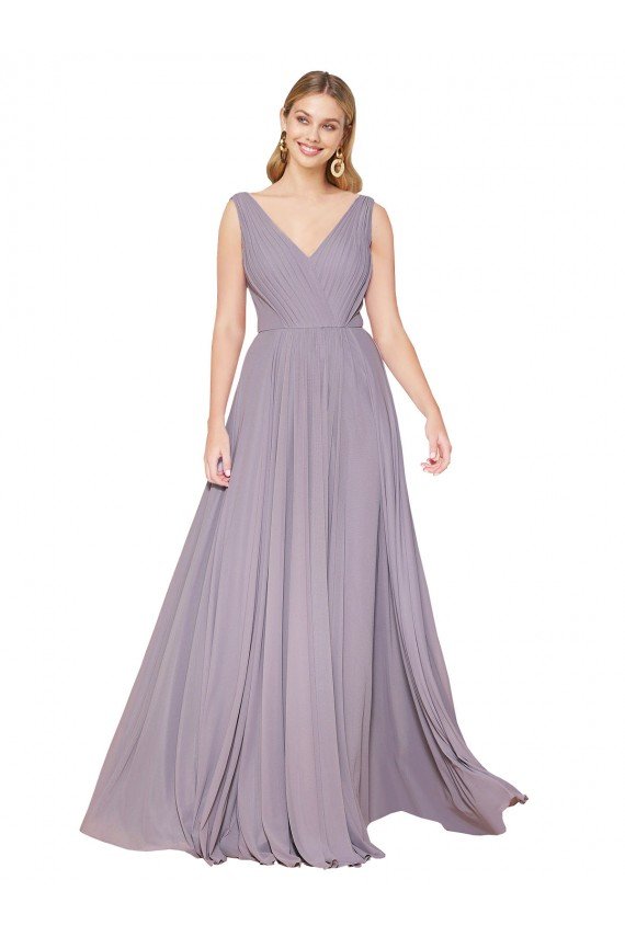 V-Back Dusty Rose Soft Chiffon V-Neck Long Sleeveless Formal Evening Dress UK for Sale