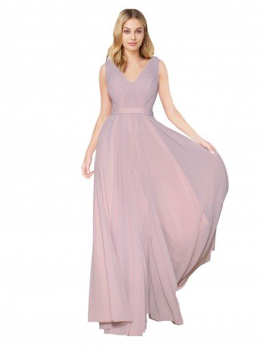 V-Back Primrose Soft Chiffon V-Neck Long Sleeveless Formal Evening Dress UK for Sale