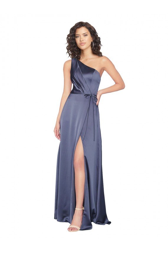 Dusk Silky Satin One Shoulder Long Sleeveless Formal Evening Dress UK for Sale