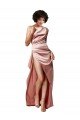 Open Back Silky Satin One Shoulder Long Sleeveless Formal Evening Dress UK for Sale