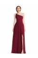 Burgundy Soft Chiffon One Shoulder Long Sleeveless Semi Formal Evening Dress UK for Sale