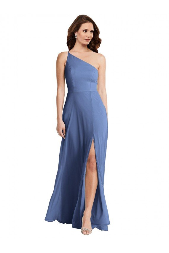 Windsor Blue Soft Chiffon One Shoulder Long Sleeveless Formal Evening Dress UK for Sale