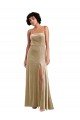 Low Back Champagne Stretch Velvet Square Neck Long Sleeveless Formal Evening Dress UK for Sale