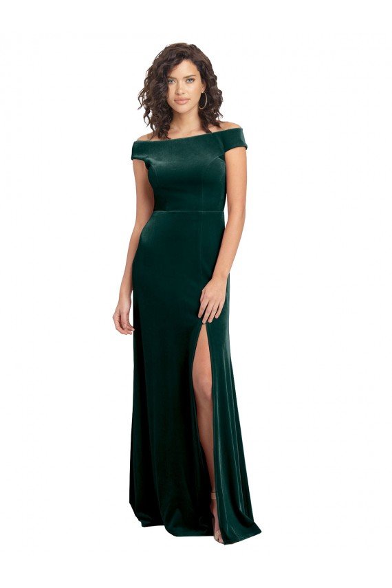 Stretch Velvet Square Neck Long Cap Sleeves Formal Evening Dress UK for Sale