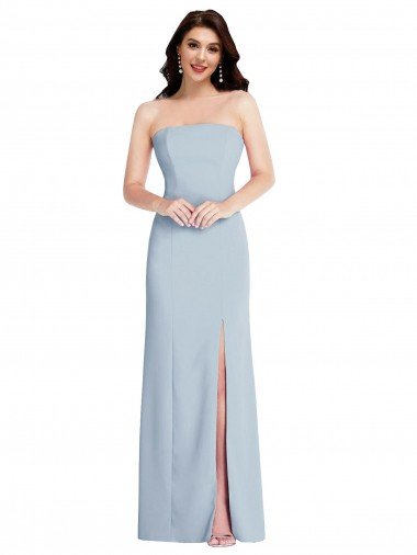 Low Back Light Sky Blue Stretch Crepe Strapless Long Sleeveless Formal Evening Dress UK for Sale