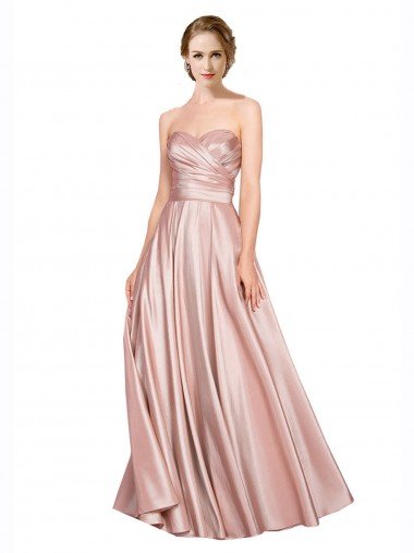 Low Back Stretch Satin Sweetheart Long Sleeveless Black Tie Evening Gown UK for Sale
