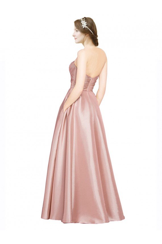 Low Back Stretch Satin Sweetheart Long Sleeveless Black Tie Evening Gown UK for Sale