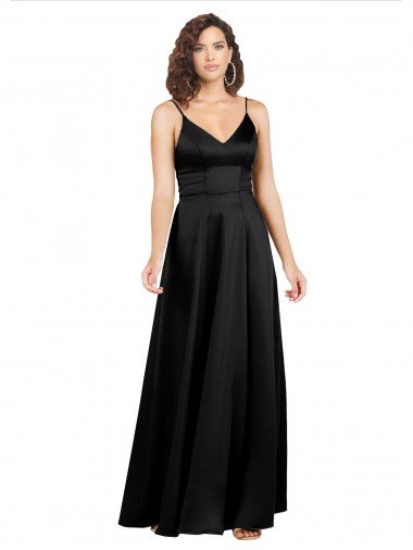 V-Back A-Line Silky Satin V-Neck Long Sleeveless Formal Evening Dress UK for Sale