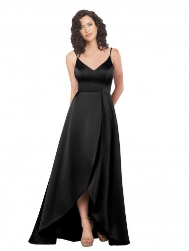 V-Back Silky Satin V-Neck Long Sleeveless High Low Evening Dress UK for Sale