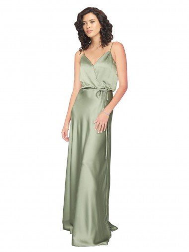 V-Back Silky Satin V-Neck Long Sleeveless Formal Evening Dress UK for Sale