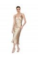 Silky Satin V-Neck Midi Length Sleeveless Formal Evening Dress UK for Sale