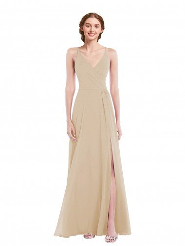 Open Back Soft Chiffon V-Neck Long Sleeveless Semi Formal Evening Dress UK for Sale