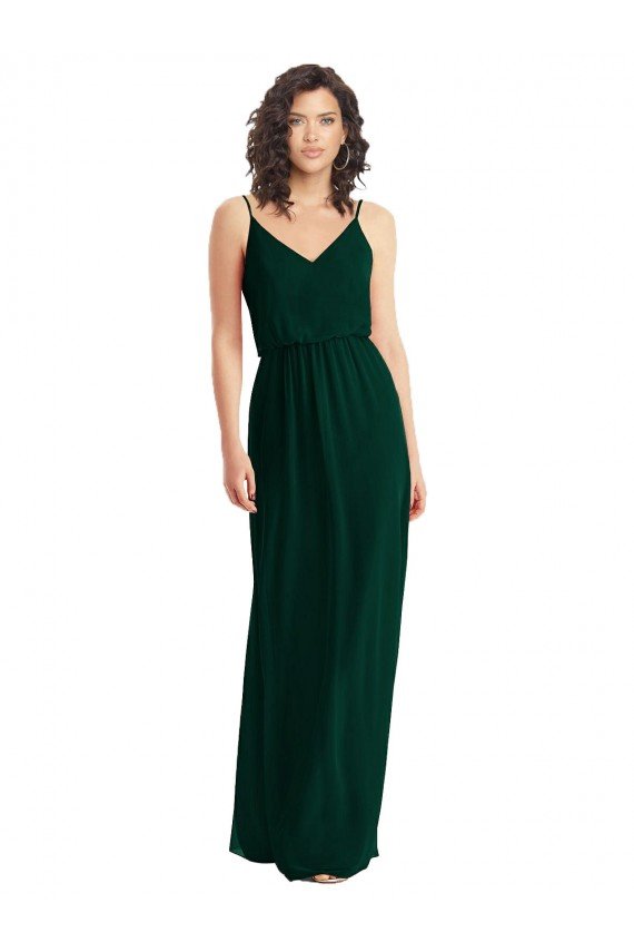 Low Back Soft Chiffon V-Neck Long Sleeveless Semi Formal Evening Dress UK for Sale
