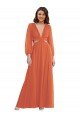 Open Back Soft Chiffon V-Neck Long Long Sleeves High Low Evening Dress UK for Sale