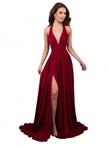 Open Back Spandex Halter Neck Long Sleeveless Black Tie Evening Dress UK for Sale