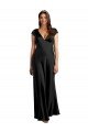 Keyhole Back Stretch Satin V-Neck Long Cap Sleeves Formal Evening Dress UK for Sale