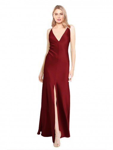 V-Back Stretch Satin V-Neck Long Sleeveless Black Tie Evening Dress UK for Sale