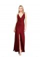 V-Back Stretch Satin V-Neck Long Sleeveless Black Tie Evening Dress UK for Sale