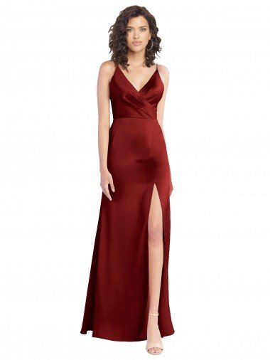 V-Back Stretch Satin V-Neck Long Sleeveless Evening Dress UK for Sale