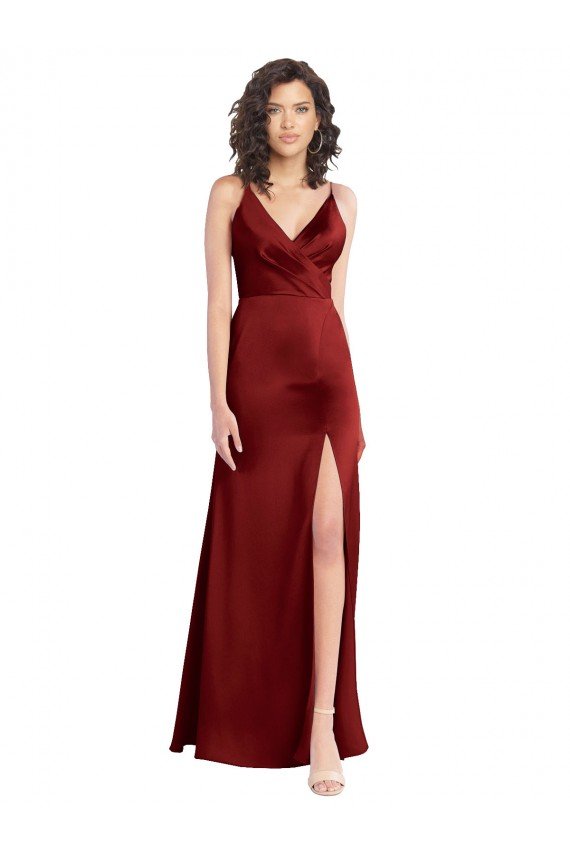 V-Back Stretch Satin V-Neck Long Sleeveless Evening Dress UK for Sale