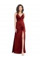 V-Back Stretch Satin V-Neck Long Sleeveless Evening Dress UK for Sale