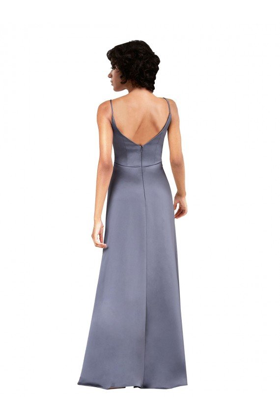 Black Silky Satin V-Neck Long Sleeveless Formal Evening Dress UK for Sale