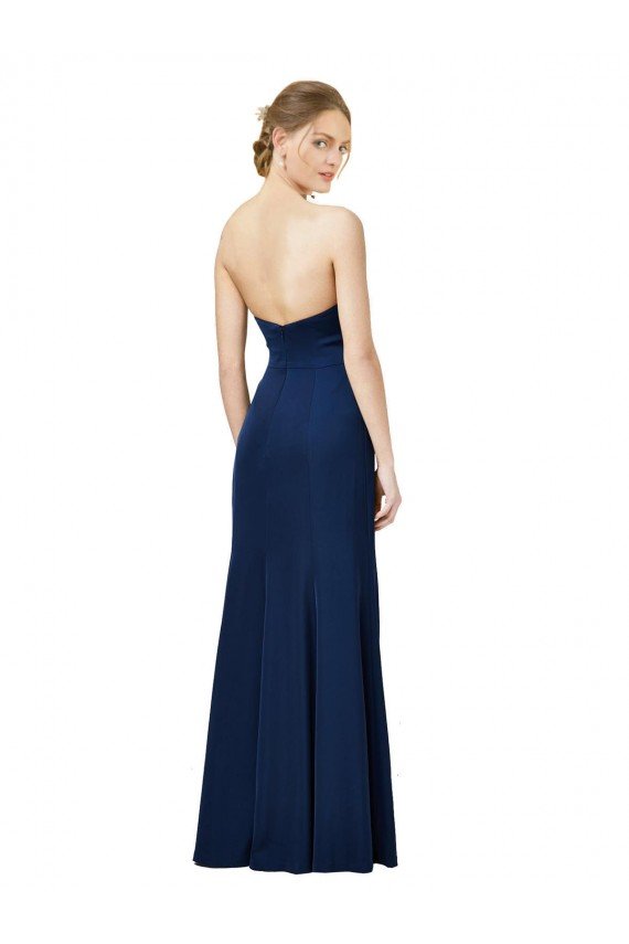 Low Back Black Stretch Crepe Strapless Long Sleeveless Evening Dress UK for Sale