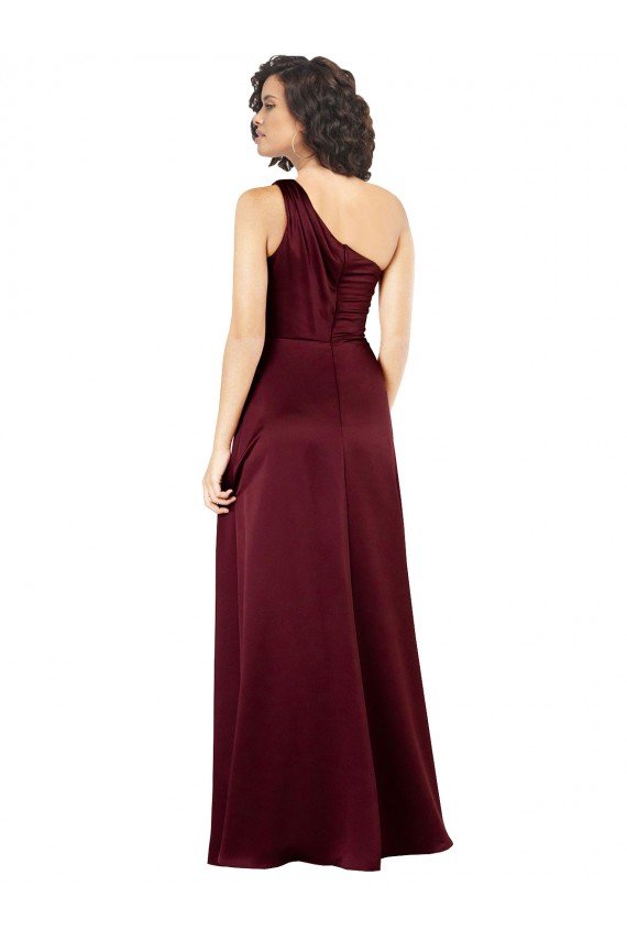 Burgundy Silky Satin One Shoulder Long Sleeveless Formal Evening Dress UK for Sale