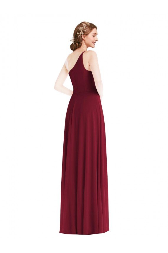 Burgundy Soft Chiffon One Shoulder Long Sleeveless Semi Formal Evening Dress UK for Sale
