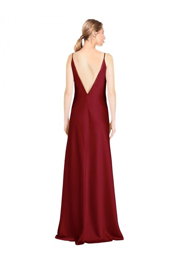 V-Back Stretch Satin V-Neck Long Sleeveless Black Tie Evening Dress UK for Sale
