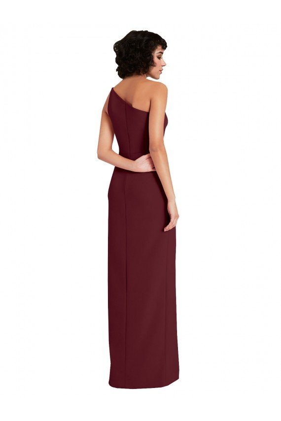 Burgundy Gold Stretch Crepe One Shoulder Long Sleeveless Formal Evening Dress UK for Sale