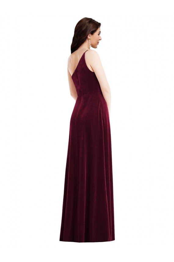 Stretch Velvet One Shoulder Long Sleeveless Black Tie Evening Dress UK for Sale