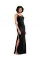 Low Back Stretch Velvet Cowl Neck Long Sleeveless Black Tie Evening Dress UK for Sale