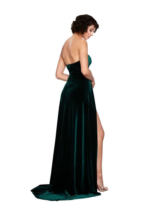 Low Back Stretch Velvet Sweetheart Sweep Train Sleeveless Semi Formal Evening Dress UK for Sale