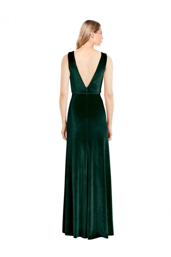 V-Back Stretch Velvet V-Neck Long Sleeveless Evening Dress UK for Sale