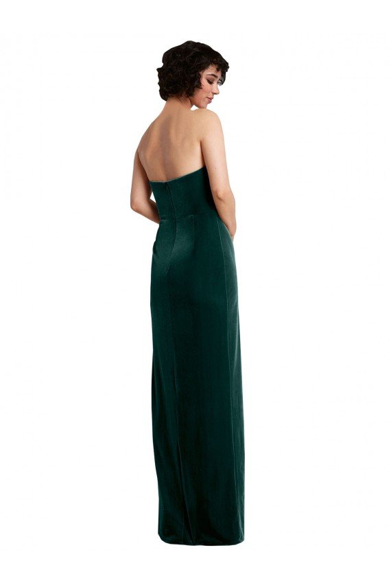 Low Back Stretch Velvet Strapless Long Sleeveless Black Tie Evening Dress UK for Sale