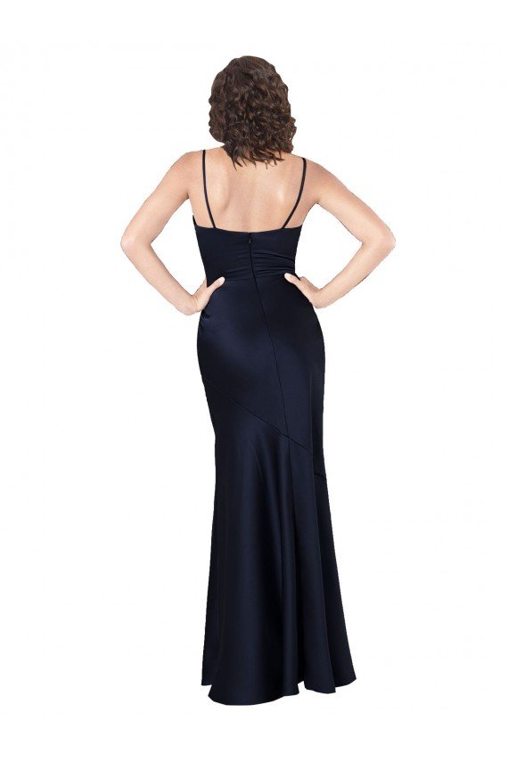 Silky Satin Cowl Neck Long Sleeveless Black Tie Evening Dress UK for Sale