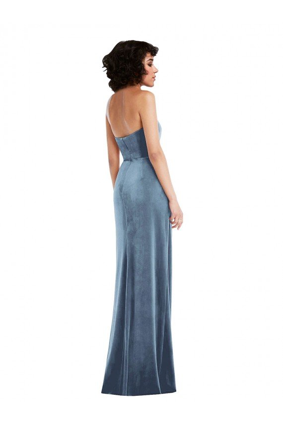 Low Back Stretch Velvet Strapless Long Sleeveless Formal Evening Dress UK for Sale