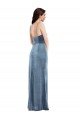Low Back Dusty Blue Stretch Velvet Spaghetti Straps Long Sleeveless Formal Evening Dress UK for Sale