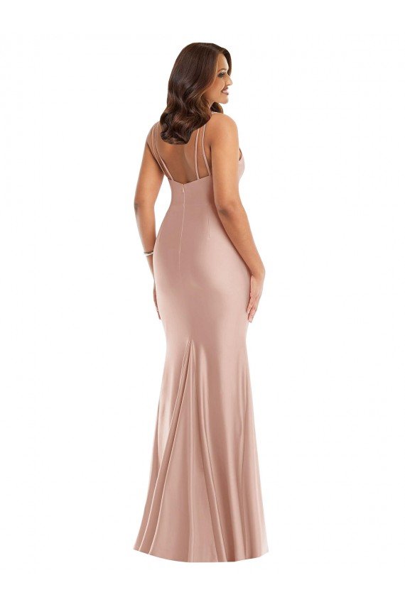 Silky Satin V-Neck Long Sleeveless Plus Size Formal Evening Dress UK for Sale
