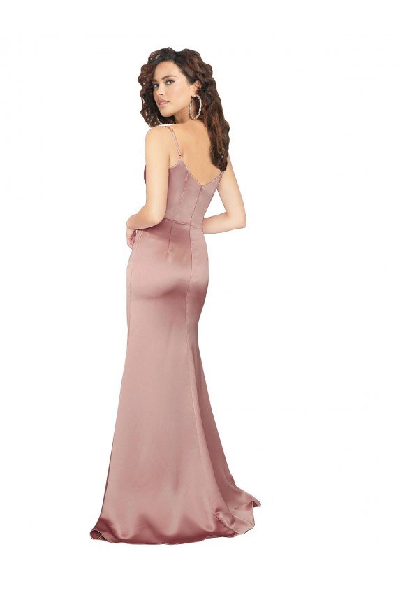 V-Back Silky Satin V-Neck Long Sleeveless Black Tie Evening Dress UK for Sale