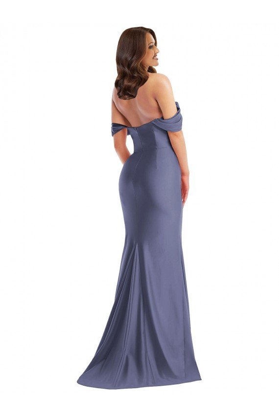 Low Back Silky Satin Off the Shoulder Long Sleeveless Black Tie Plus Size Evening Dress UK for Sale