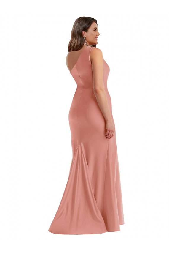 Silky Satin One Shoulder Long Sleeveless Black Tie Plus Size Evening Dress UK for Sale
