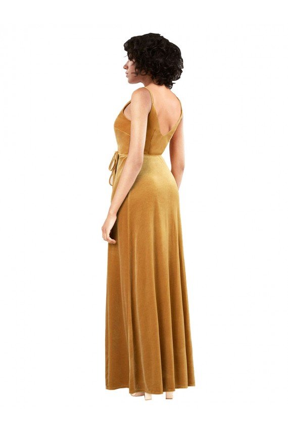V-Back Stretch Velvet V-Neck Long Sleeveless Black Tie Evening Dress UK for Sale