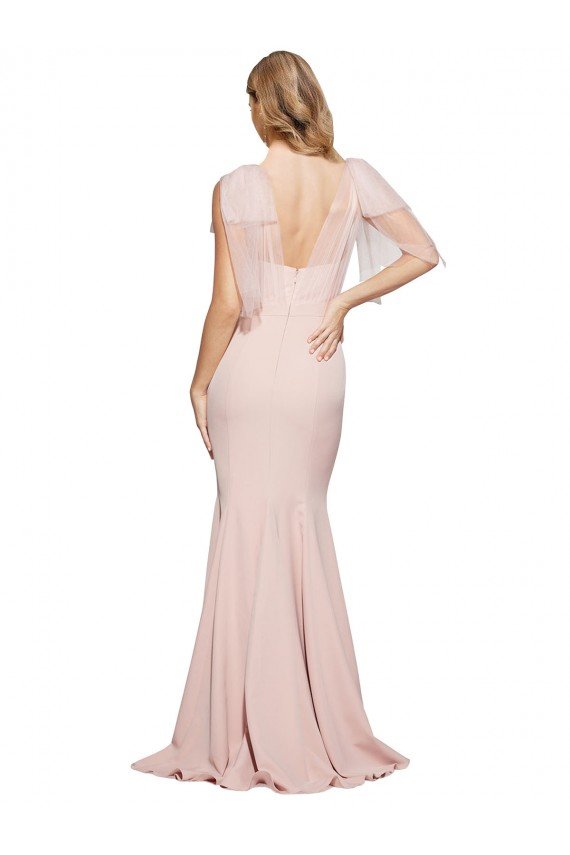 Low Back Stretch Crepe & Tulle Sweetheart Long Sleeveless Evening Dress UK for Sale