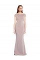 Tie Back Stretch Crepe Boat Neck Long Cap Sleeves Formal Evening Dress UK for Sale